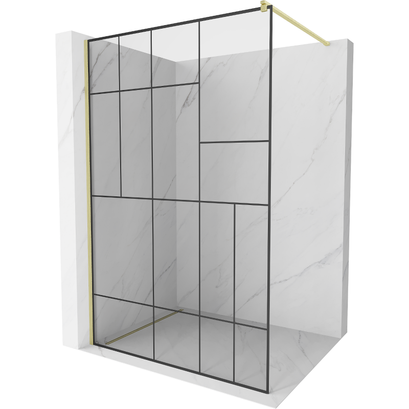 Mexen Kioto zuhanyfal Walk-in 70 x 200 cm, fekete mintázat 8 mm, arany kefélt - 800-070-101-55-78