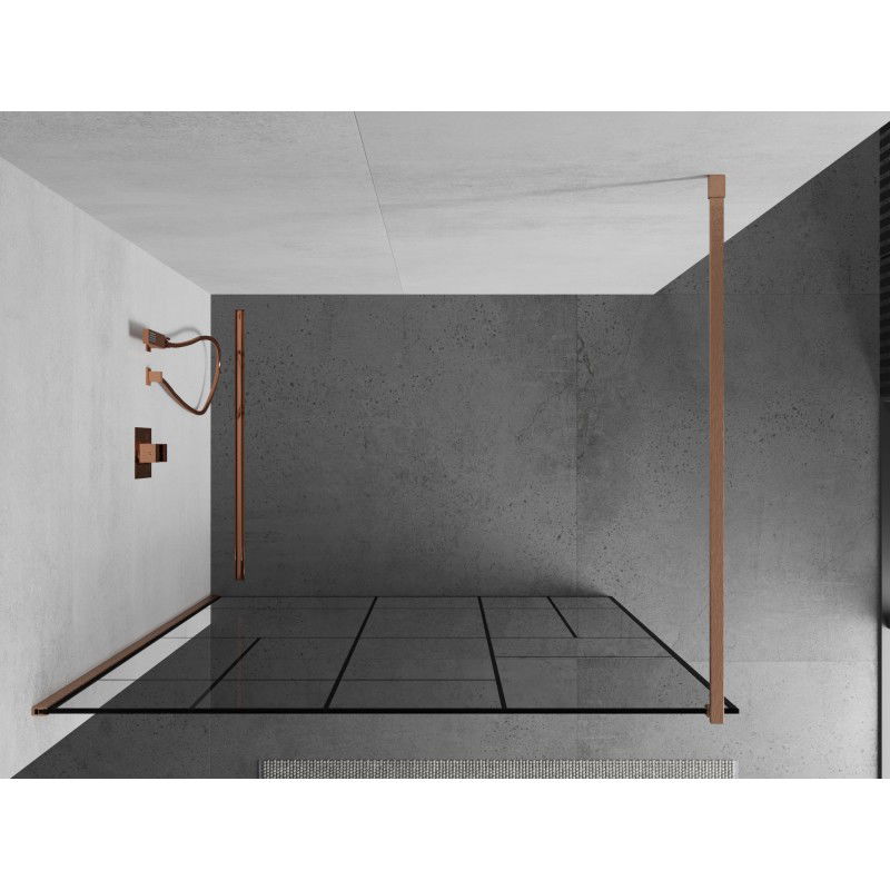 Mexen Kioto perete de duș Walk-in 70 x 200 cm, model negru 8 mm, cupru periat - 800-070-101-65-78