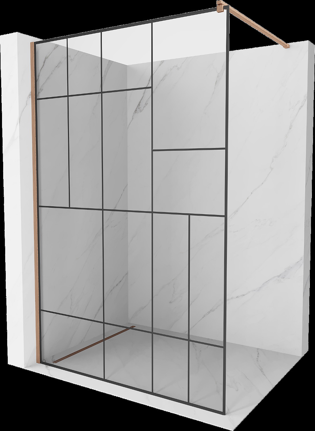 Mexen Kioto perete duș Walk-in 120 x 200 cm, model negru 8 mm, cupru periat - 800-120-101-65-78