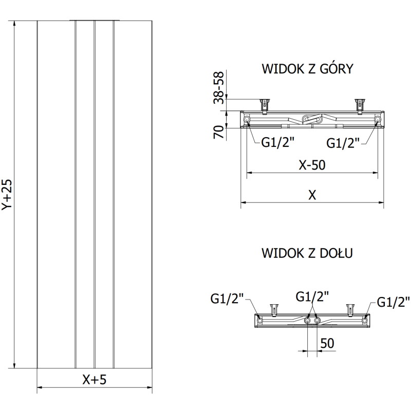 Mexen VS20SL Line lemezradiátor 1600 x 600 mm, középső alsó csatlakozás, 1191 W, fekete - W6-160-060-70