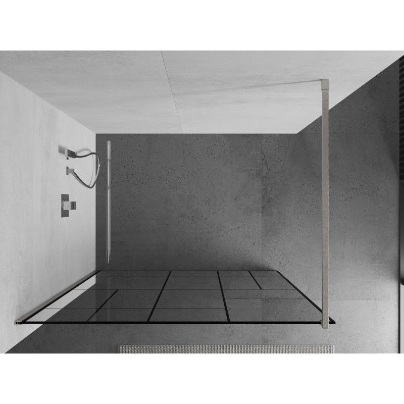 Mexen Kioto zuhanyfal Walk-in 100 x 200 cm, fekete mintázat 8 mm, kefezett nikkel - 800-100-101-97-78