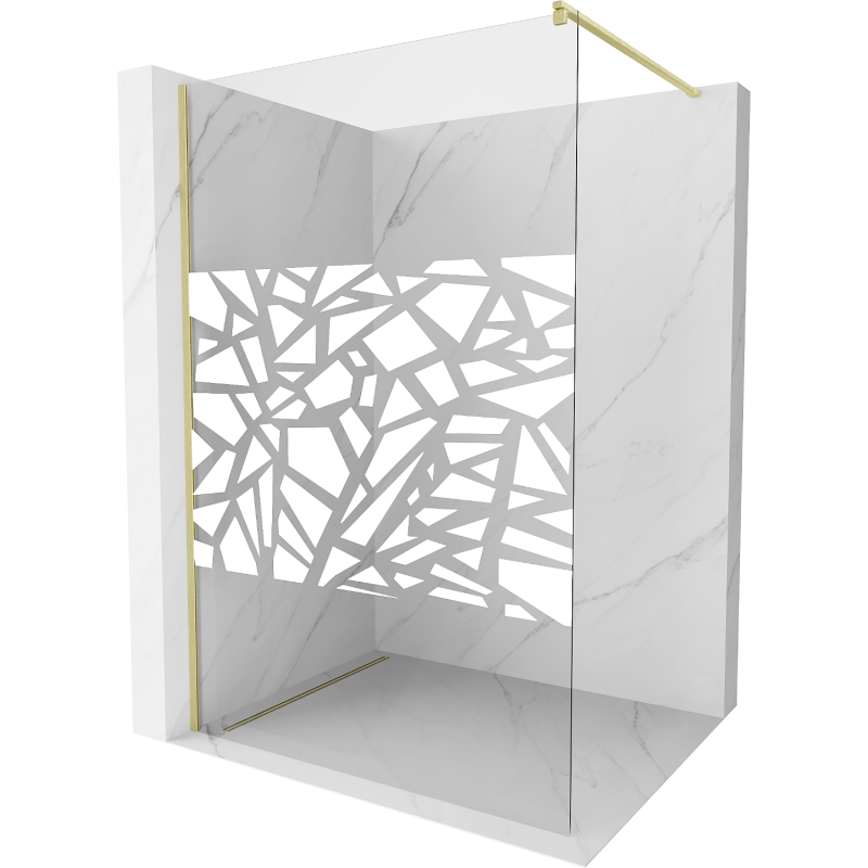 Mexen Kioto Walk-in zuhanyfal 90 x 200 cm, fehér minta 8 mm, arany kefélt - 800-090-101-55-85