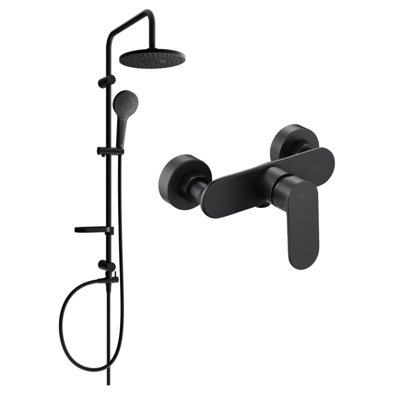 Mexen Erik set de duș suprapus cu duș deasupra și baterie de duș Milo, negru - 71340205-70