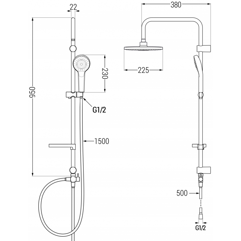 Mexen Sabre Set duș de suprafață Erik cu duș de ploaie și baterie de duș, crom - 72140205-00
