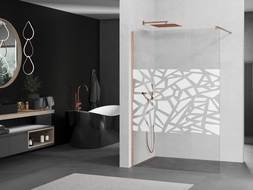 Mexen Kioto Walk-in zuhanyfal 140 x 200 cm, fehér minta 8 mm, csiszolt réz - 800-140-101-65-85