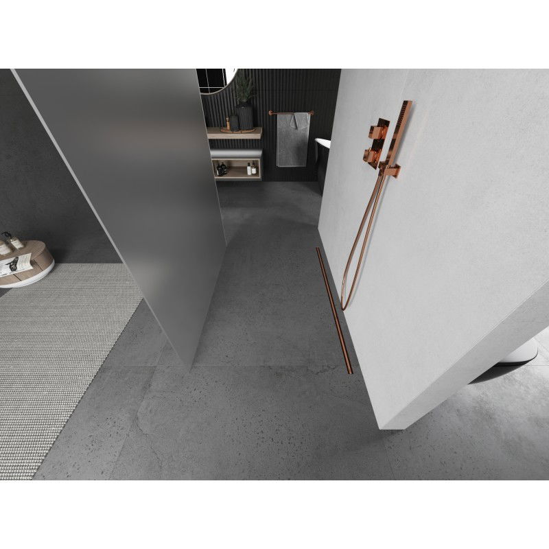 Mexen Kioto szabadon álló zuhanyfal 120 x 200 cm, zúzmarás üveg, 8 mm, csiszolt réz - 800-120-002-65-30