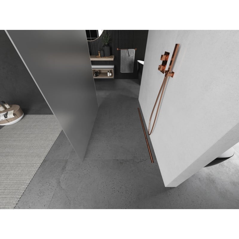 Mexen Kioto szabadon álló zuhanyfal 140 x 200 cm, matt 8 mm, kefélt réz - 800-140-002-65-30