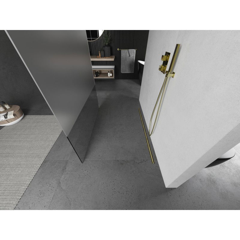 Mexen Kioto perete de duș autoportant 120 x 200 cm, transparent/înghețat 8 mm, auriu periat - 800-120-002-55-35