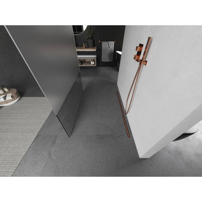 Mexen Kioto perete de duș freestanding 140 x 200 cm, transparent/mat 8 mm, cupru periat - 800-140-002-65-35