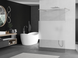 Mexen Kioto szabadon álló zuhanyfal 120 x 200 cm, áttetsző/fagyott 8 mm, kefélt nikkel - 800-120-002-97-35