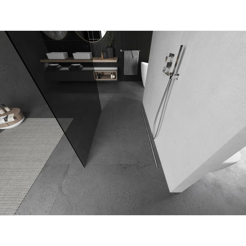 Mexen Kioto szabadon álló zuhanyfal 130 x 200 cm, grafit 8 mm, kefélt nikkel - 800-130-002-97-40