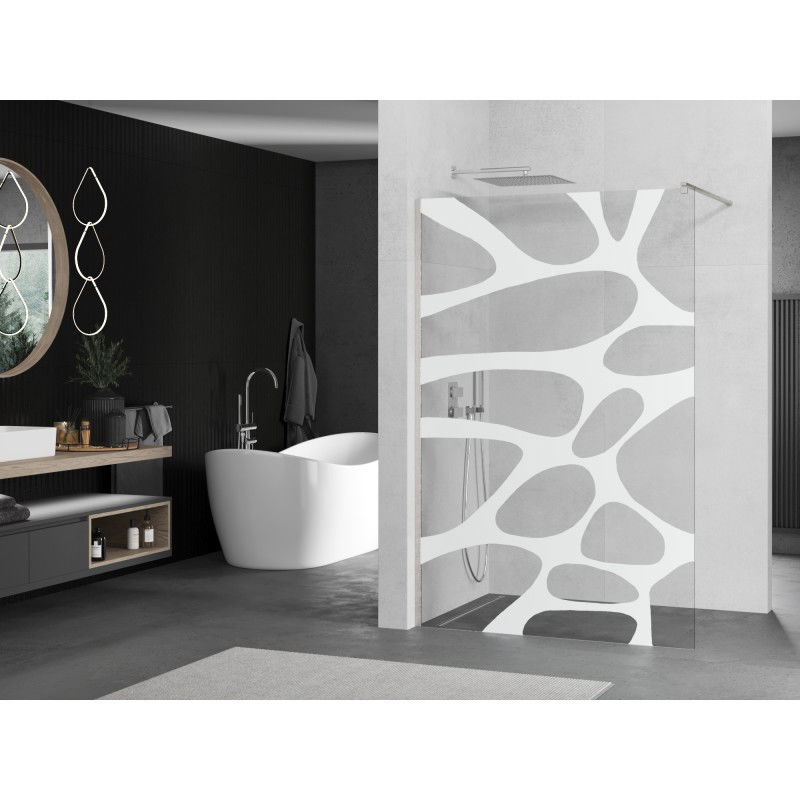 Mexen Kioto Walk-In zuhanyfal 90 x 200 cm, fehér hullám 8 mm, kefélt nikkel - 800-090-101-97-97