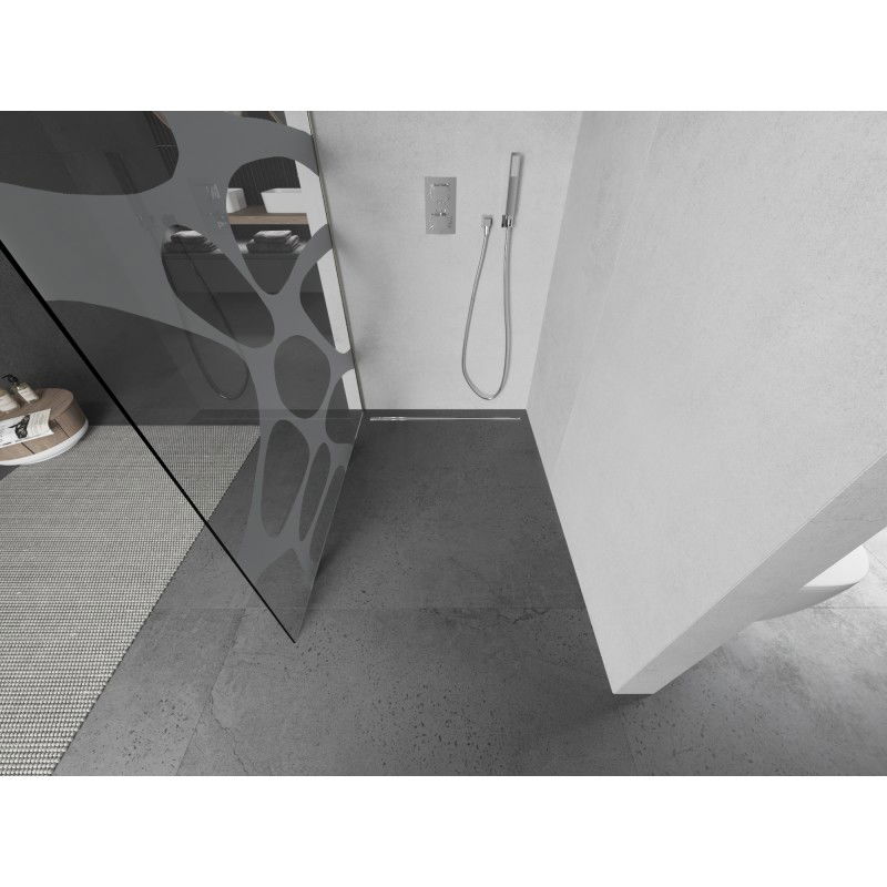 Mexen Kioto Walk-In zuhanyfal 90 x 200 cm, fehér hullám 8 mm, kefélt nikkel - 800-090-101-97-97