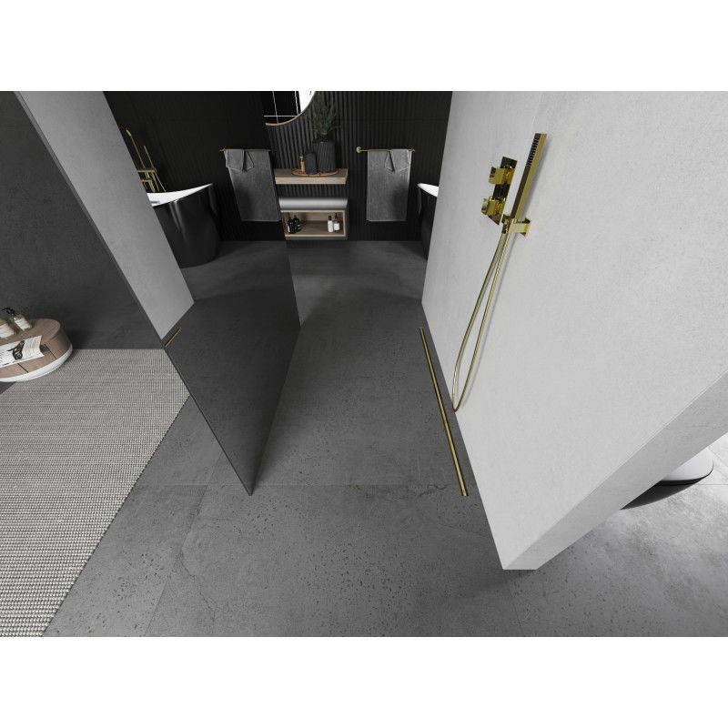 Mexen Kioto szabadon álló zuhanyfal 130 x 200 cm, tükör 8 mm, arany kefélt - 800-130-002-55-50