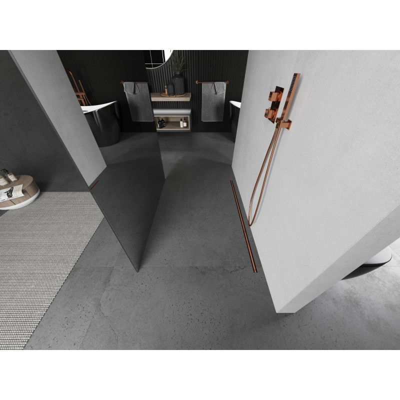 Mexen Kioto szabadon álló zuhanyfal 120 x 200 cm, tükör, 8 mm, csiszolt réz - 800-120-002-65-50