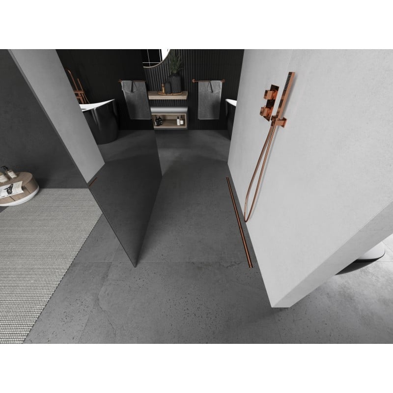 Mexen Kioto szabadon álló zuhanyfal 130 x 200 cm, tükör 8 mm, kefe réz - 800-130-002-65-50