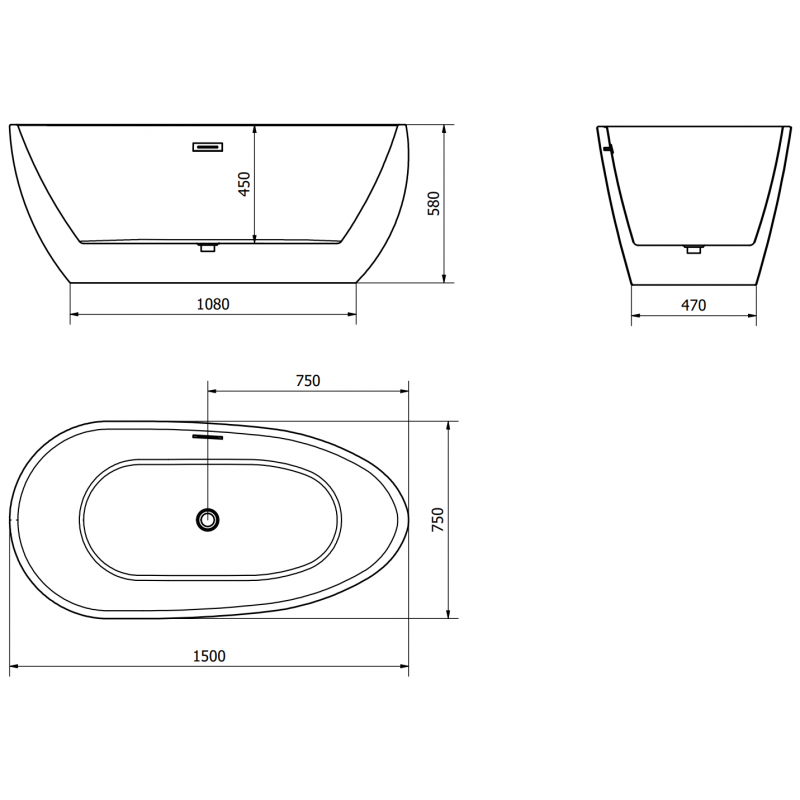 Mexen Eos cabină de baie independentă 150 x 75 cm, albă/neagră, orificiu preaplin din metal gri - 52471507575-95