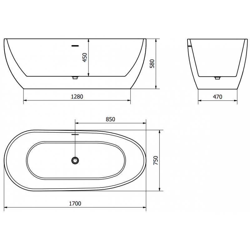 Mexen Eos szabadon álló kád 170 x 75 cm, fehér, túlfolyó - csiszolt nikkel - 52471707500-97