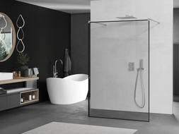 Mexen Kioto szabadon álló zuhanyfal 120 x 200 cm, fekete minta 8 mm, brushed nickel - 800-120-002-97-70