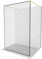 Mexen Kioto perete de duş liberă 140 x 200 cm, model negru 8 mm, finisaj aurie periat - 800-140-002-55-70