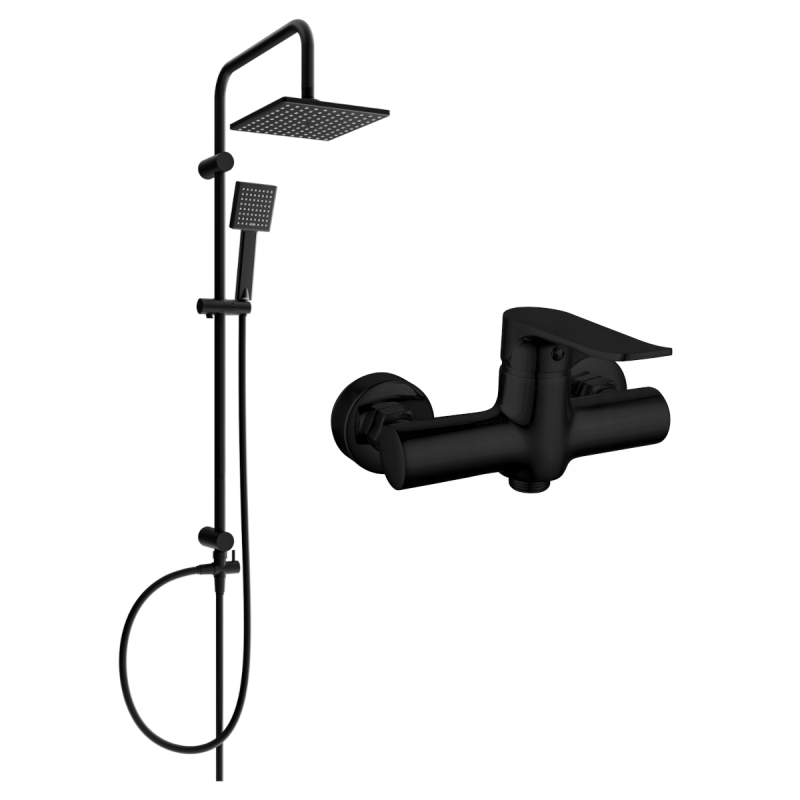 Mexen Pecos Set de duș montat pe perete Tord cu coloană de duș și baterie, negru - 72740200-70