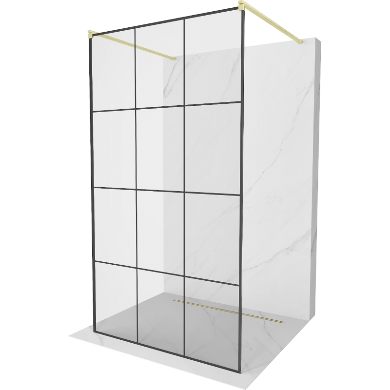 Mexen Kioto szabadon álló zuhanyfal 100 x 200 cm, fekete rácsos 8 mm, arany szálcsiszolt - 800-100-002-55-77