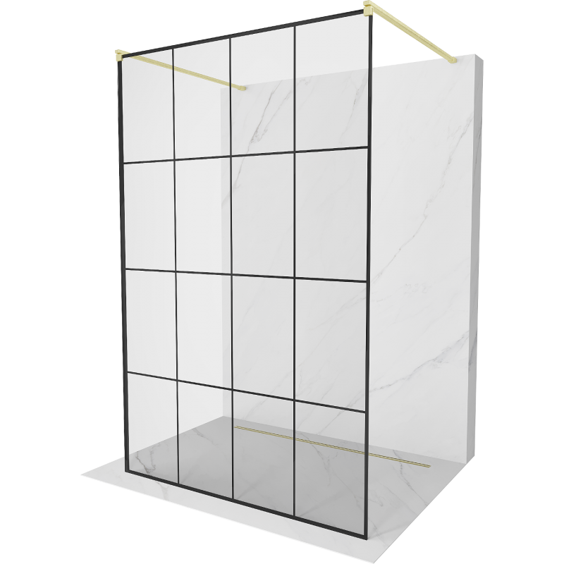 Mexen Kioto panel de duș independent 130 x 200 cm, grilaj negru 8 mm, auriu periat - 800-130-002-55-77