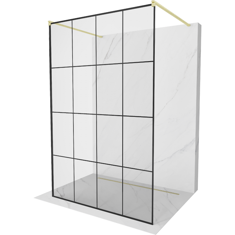 Mexen Kioto perete de duș autoportant 160 x 200 cm, model negru 8 mm, auriu periat - 800-160-002-55-77