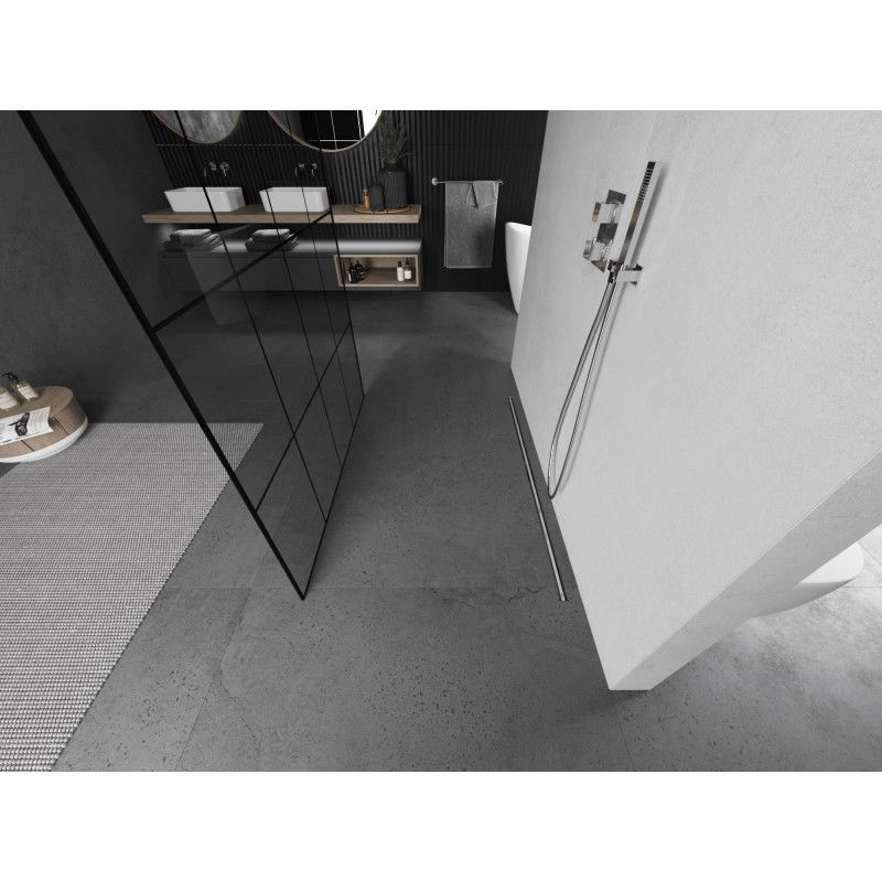 Mexen Kioto 150 x 200 cm szabadon álló zuhanyfal, fekete rács 8 mm, csiszolt nikkel - 800-150-002-97-77