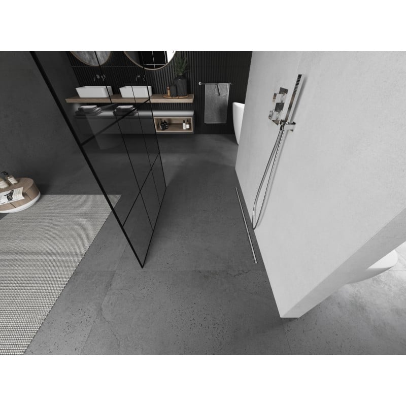 Mexen Kioto szabadon álló zuhanyfal 110 x 200 cm, fekete rács 8 mm, kefezett nikkel - 800-110-002-97-77