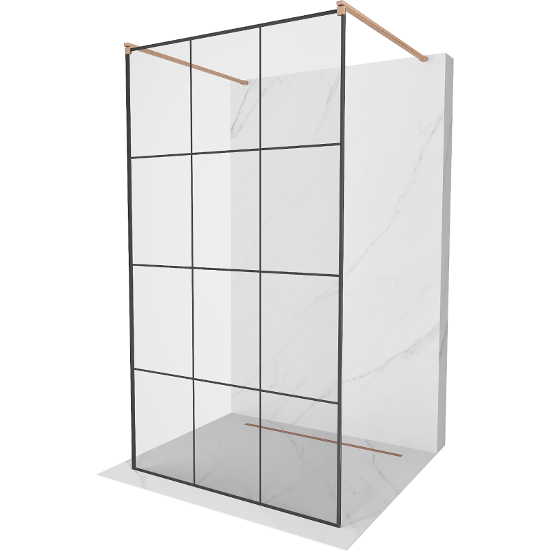 Mexen Kioto perete de duș liber 100 x 200 cm, grilaj negru 8 mm, cupru periat - 800-100-002-65-77
