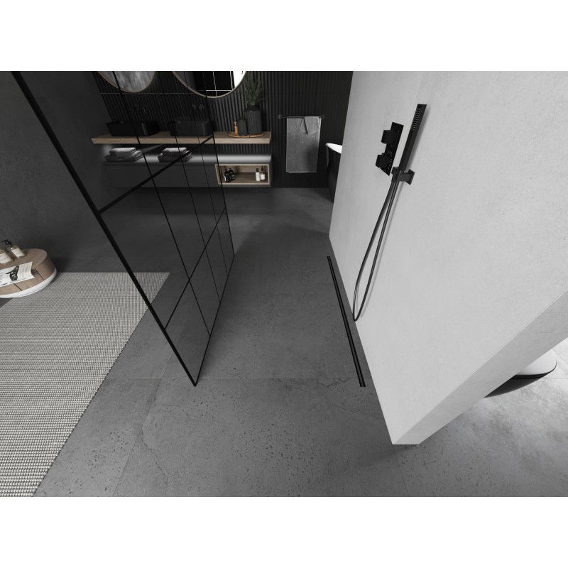Mexen Kioto perete de duș independent 140 x 200 cm, model grilaj negru 8 mm, gun gray periat - 800-140-002-66-77