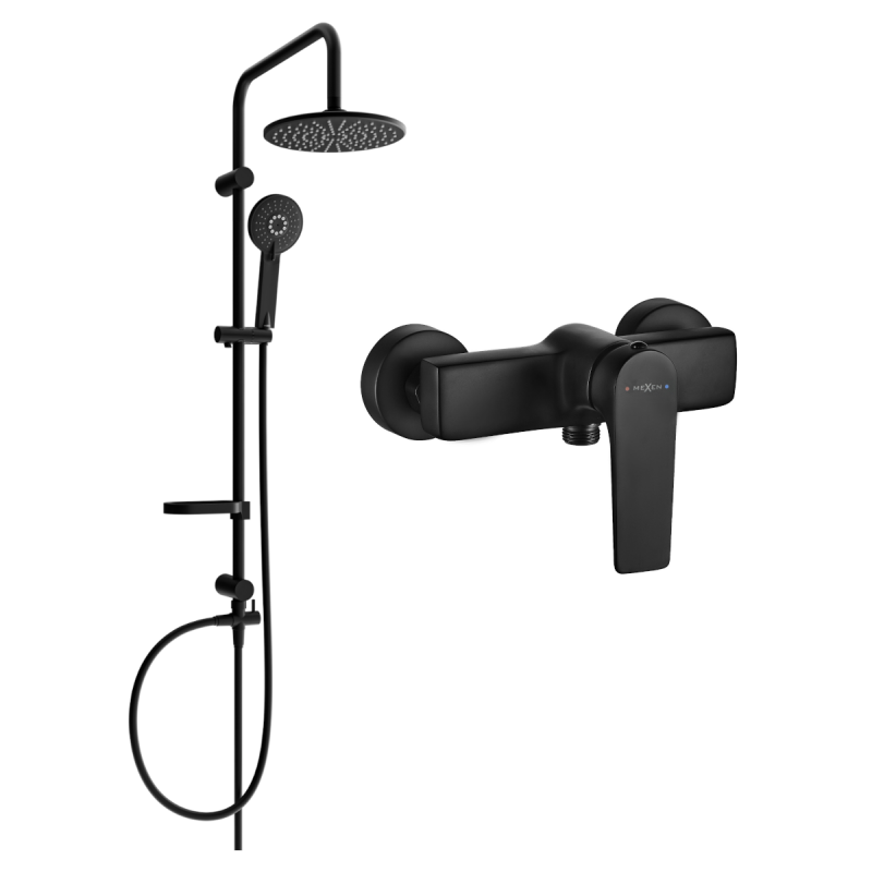 Mexen Lynx Set de duș aplicat Carl cu duș fix și baterie de duș, negru - 745940240-70