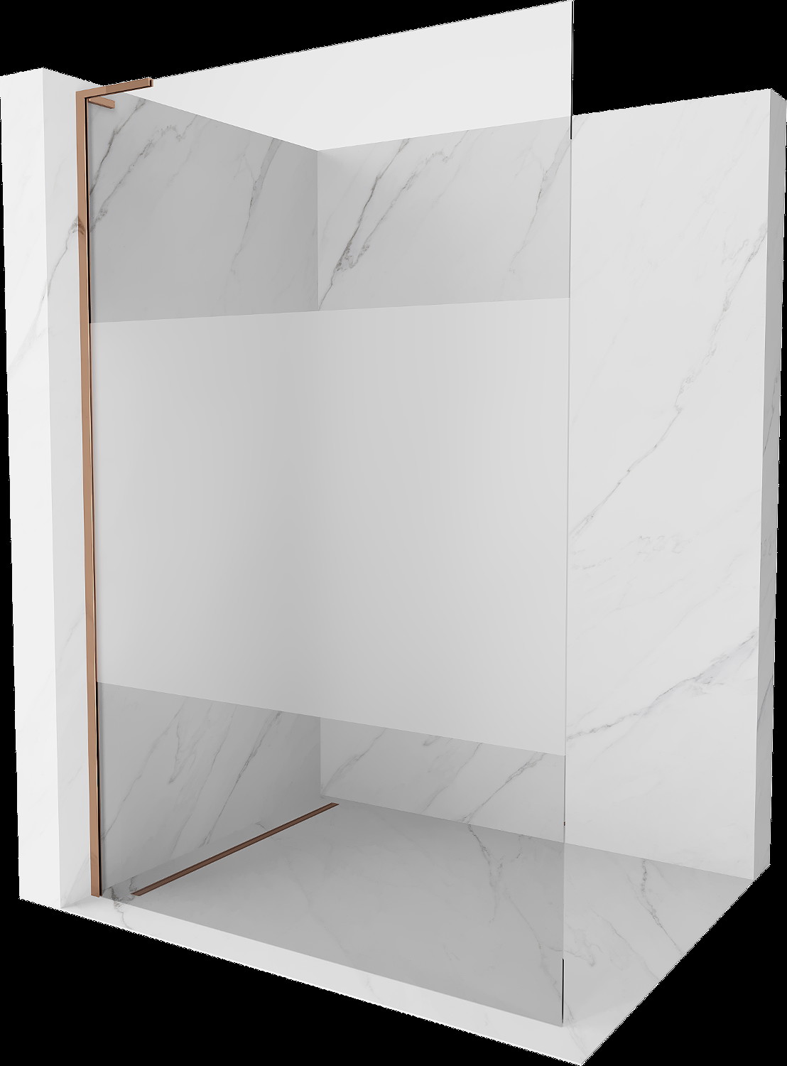 Mexen Kioto L perete walk-in 100 x 200 cm, transparent/frosted, aur roz