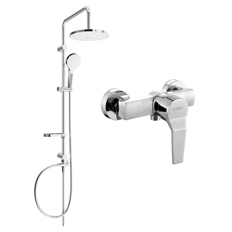 Mexen Caro Erik set de duș aplicat cu efect de ploaie și baterie de duș, crom - 746640205-00