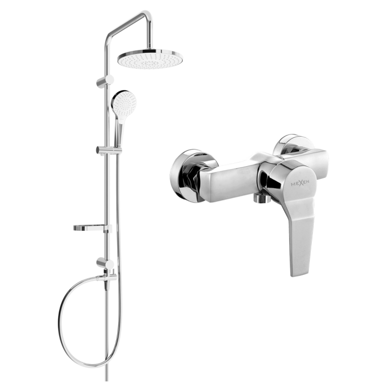 Mexen Erik set de duș montat pe perete cu coloană de duș și baterie Caro, crom - 746640205-00