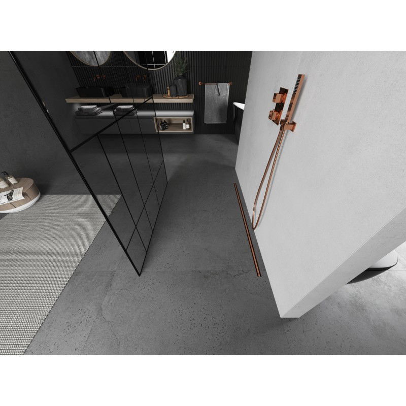 Mexen Kioto perete de duș independent 110 x 200 cm, model negru 8 mm, cupru periat - 800-110-002-65-78