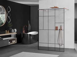 Mexen Kioto szanitos faliparaván freestanding 130 x 200 cm, fekete minta 8 mm, kefélt bronz - 800-130-002-65-78