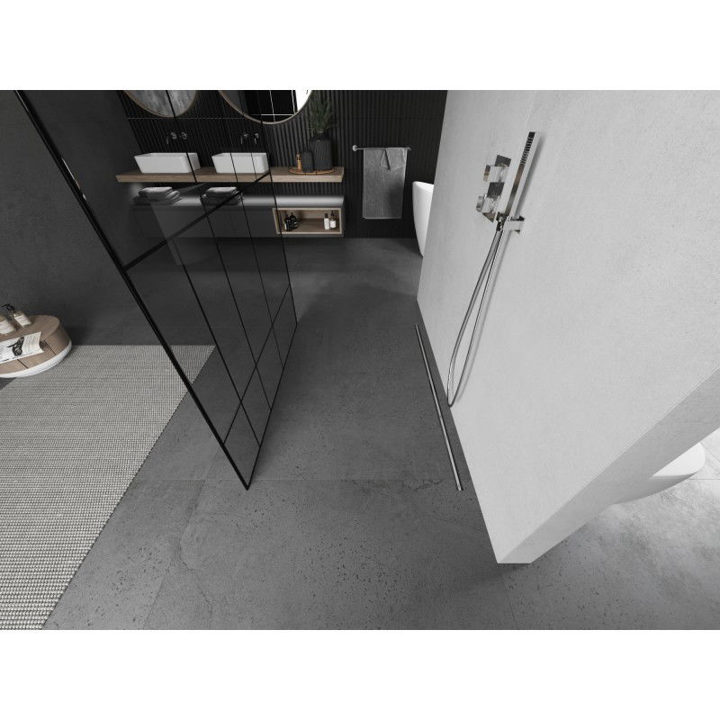 Mexen Kioto szabadon álló zuhanyfal 130 x 200 cm, fekete mintázat 8 mm, kefélt nikkel - 800-130-002-97-78