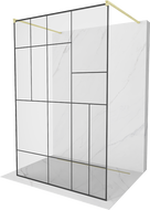 Mexen Kioto szabadon álló zuhanyfal 100 x 200 cm, fekete minta 8 mm, arany kefélt - 800-100-002-55-78
