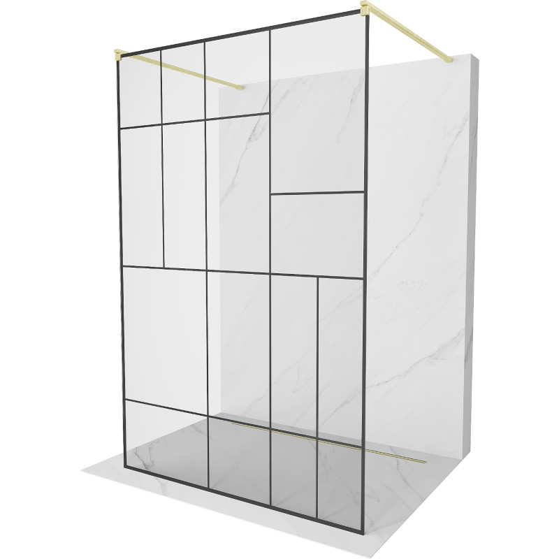 Mexen Kioto perete de duș liber 130 x 200 cm, model negru 8 mm, auriu periat - 800-130-002-55-78