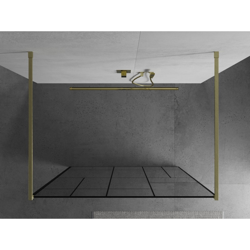 Mexen Kioto perete de duș liber 130 x 200 cm, model negru 8 mm, auriu periat - 800-130-002-55-78