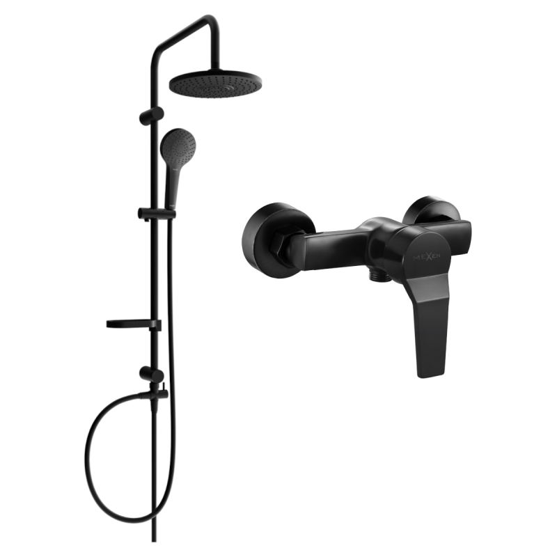 Mexen Caro Erik set duș montat pe suprafață cu cap de duș și baterie de duș, negru - 746640205-70