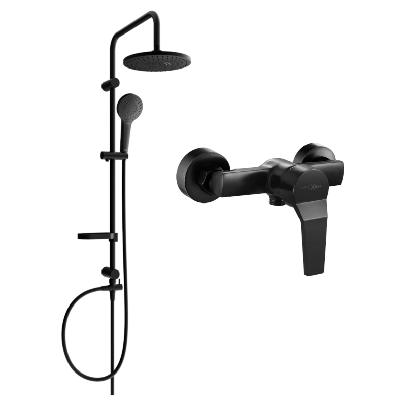 Mexen Erik set de duș montat pe perete cu panel de duș și baterie de duș Caro, negru - 746640205-70