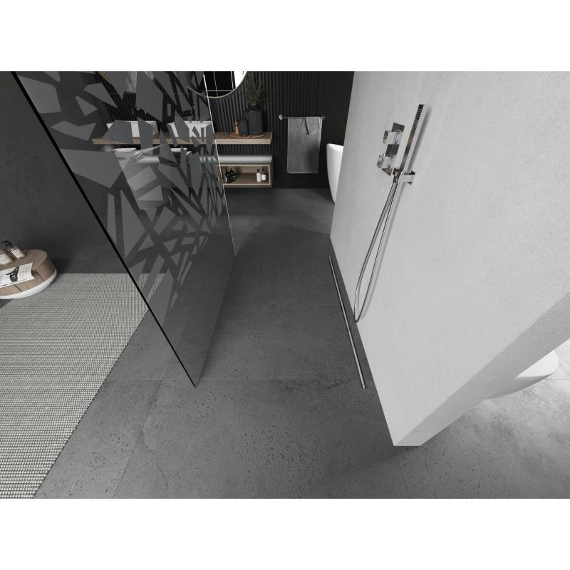 Mexen Kioto szabadon álló zuhanyfal 110 x 200 cm, fehér mintázat 8 mm, csiszolt nikkel - 800-110-002-97-85