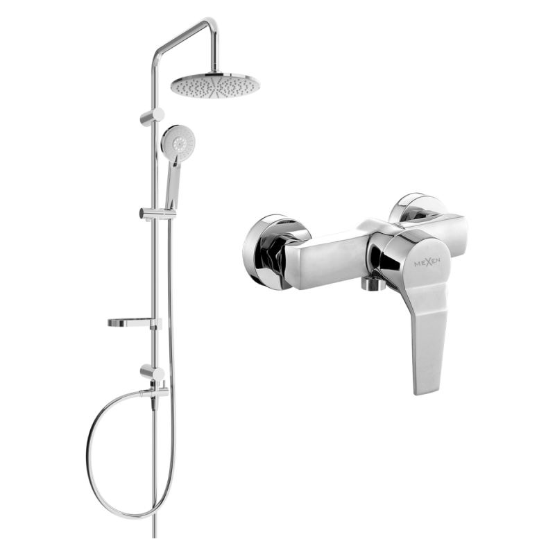 Mexen Caro Carl set de duș de suprafață cu cap de duș și baterie de duș, crom - 746640240-00