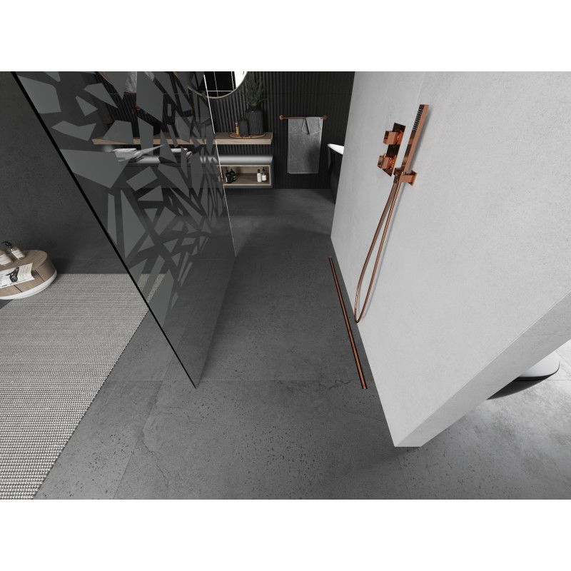 Mexen Kioto perete de duș independent 130 x 200 cm, model alb 8 mm, cupru periat - 800-130-002-65-85