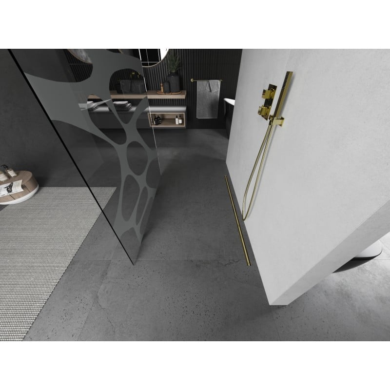 Mexen Kioto perete duș independent 130 x 200 cm, val alb 8 mm, auriu periat - 800-130-002-55-97