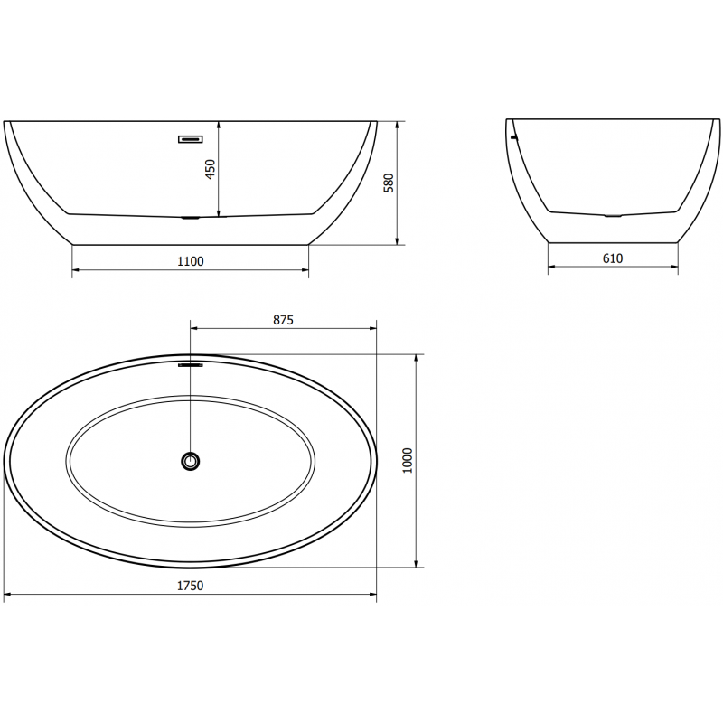 Mexen Nike cadă freestanding 175 x 100 cm, albă, preaplin nichel periat - 54071751000-97