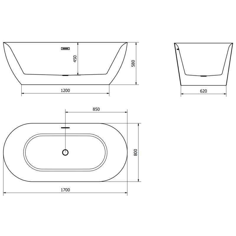 Mexen Roxy cadă de sine stătătoare 170 x 80 cm, albă, preaplin metal armat - 51201708000-95